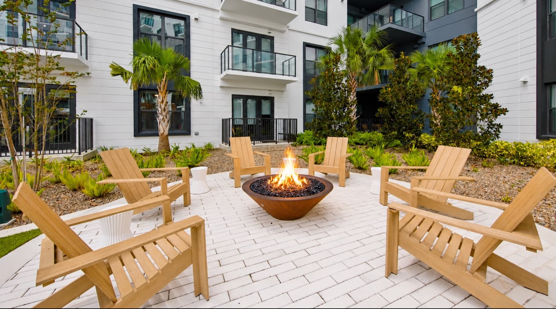 outdoor seating around a firepit