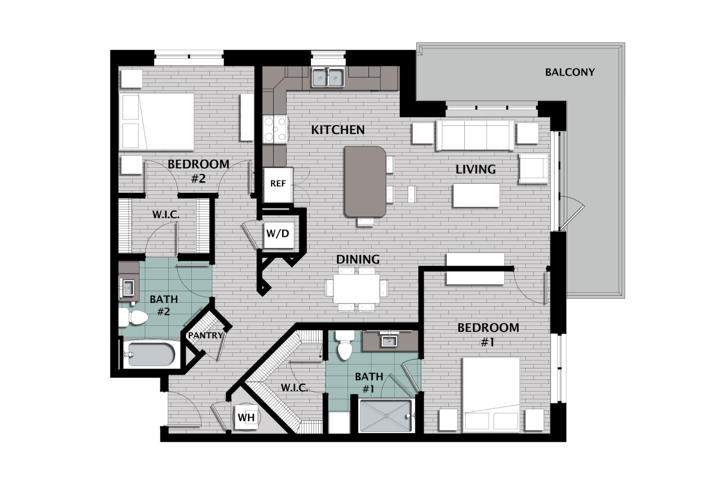 B4 2-bedroom floor plan at The CenterPointe Apartments in Altamonte Springs FL