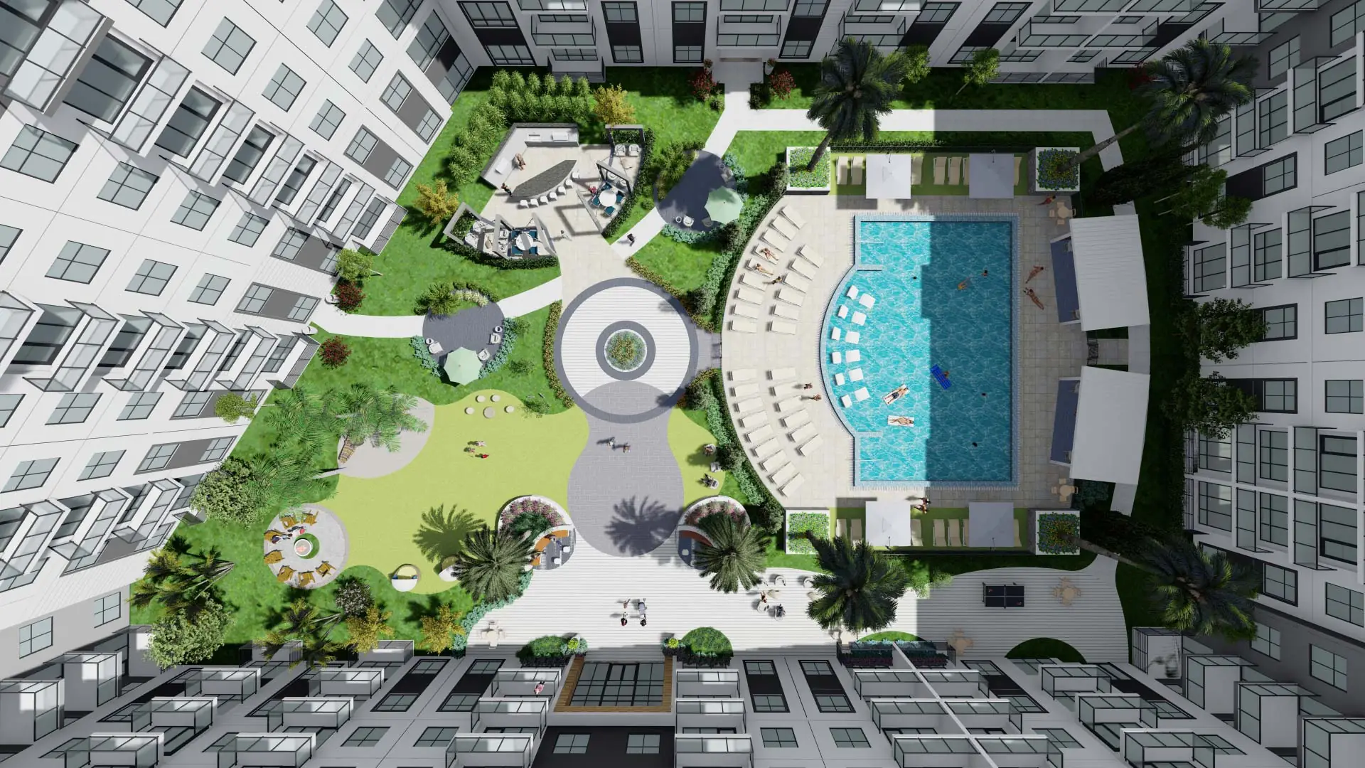 aerial view of pool courtyard at The CenterPointe apartments in Altamonte Springs FL