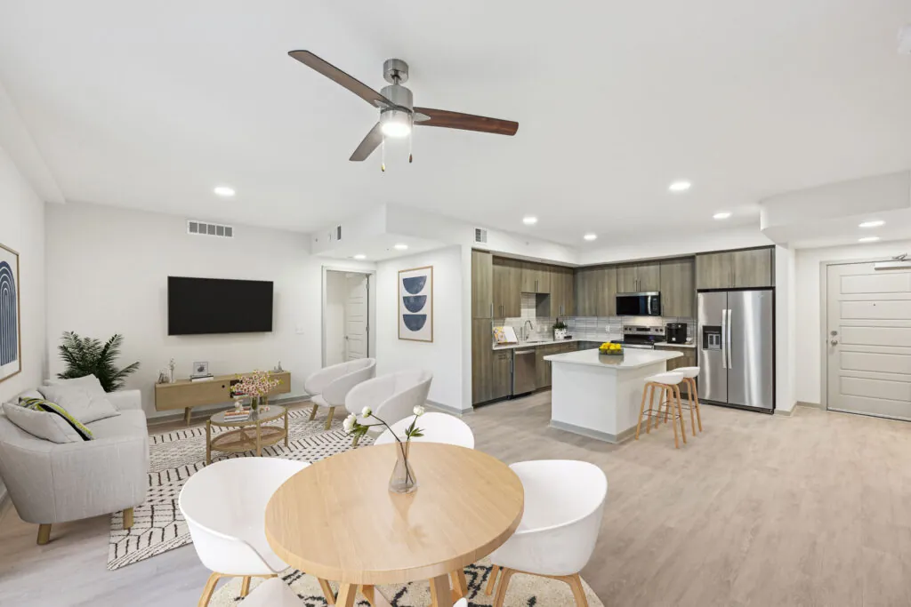 an apartment floor plan showing a kitchen and living room view - apartment homes photos at The CenterPointe Apartments in Altamonte Springs near Orlando